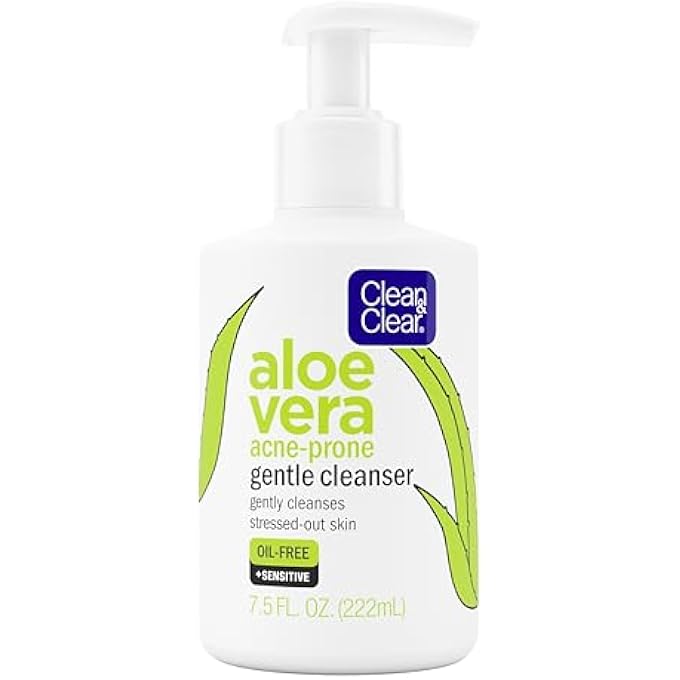 Clean & Clear ALOE VERA GENTLE FACIAL CLEANSER FOR ACNE-PRONE & SENSITIVE SKIN, OIL-FREE DAILY FACE WASH WITH ALOE VERA, VEGAN, NO ANIMAL TESTING, PARABEN-, SOAP- & DYE-FREE, 7.5 FL. OZ - Image 1